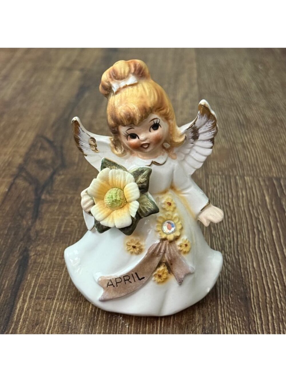 Vintage Lefton April Diamond Birthstone Birthday Angel Porcelain 6224